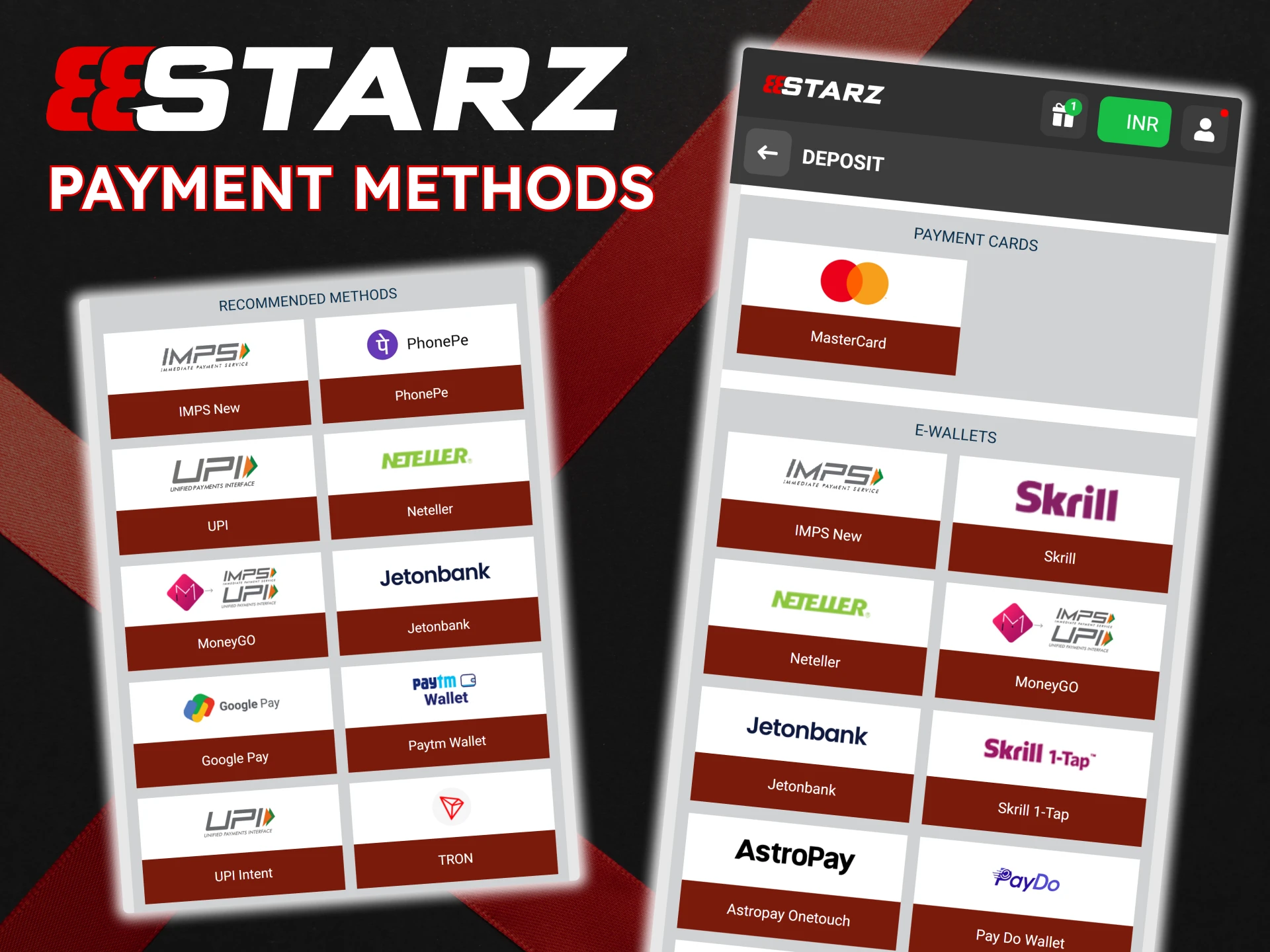 Check out the available payment methods in the 888Starz app.