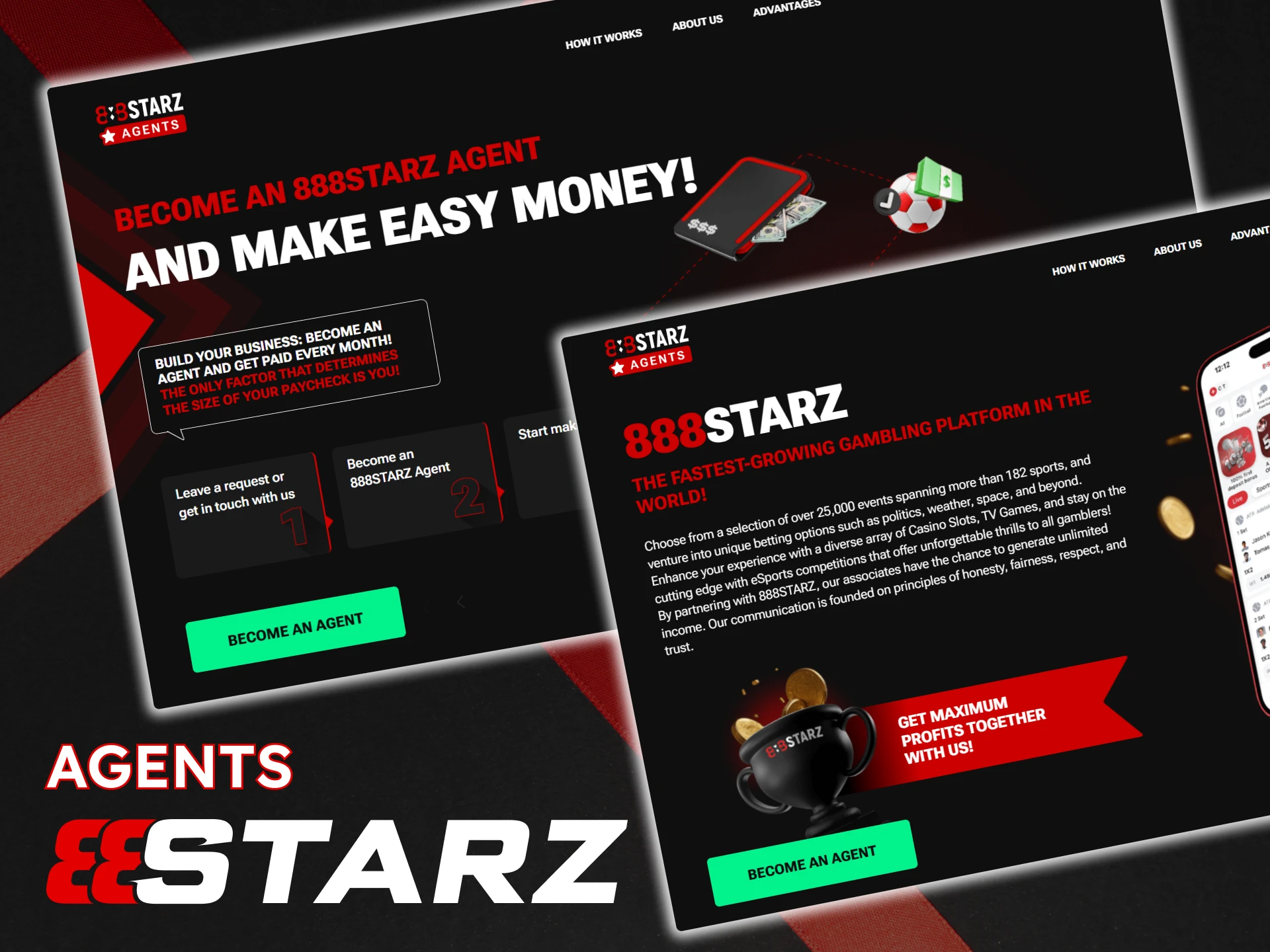 Become an agent of the 888Starz platform and start earning money.