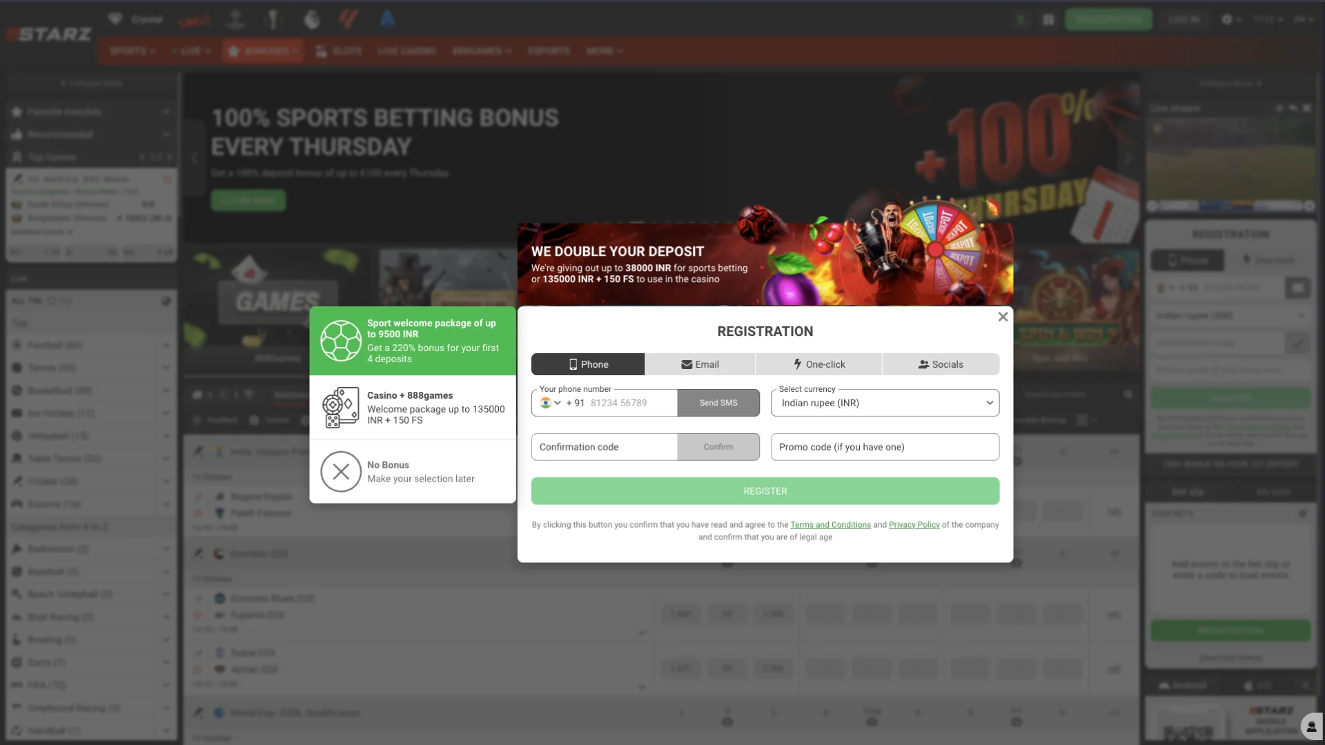 Register at the official 888Starz to place sports bets and play casino games.