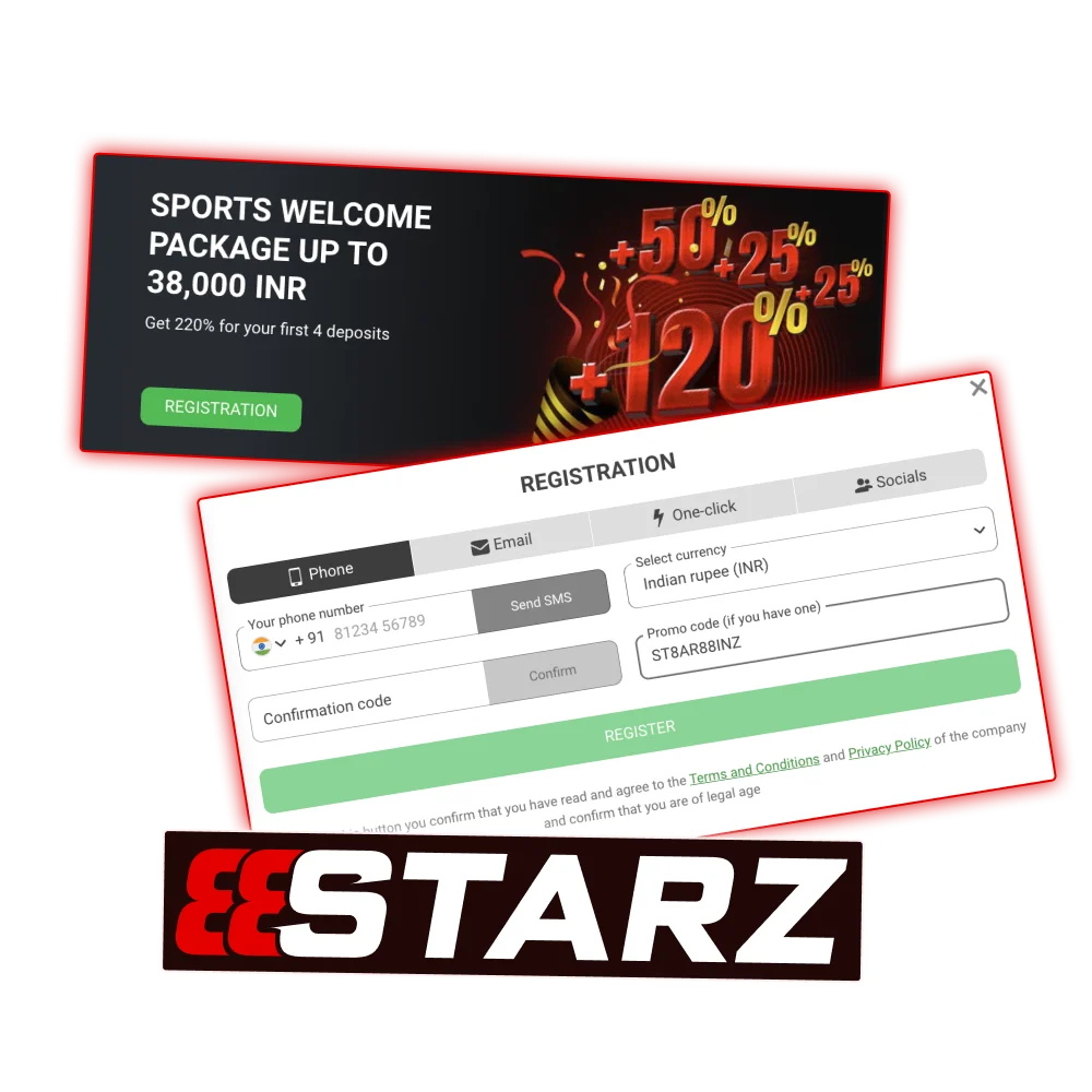 Enter your unique promo code and activate free spins, free bets, or other 888Starz bonuses.