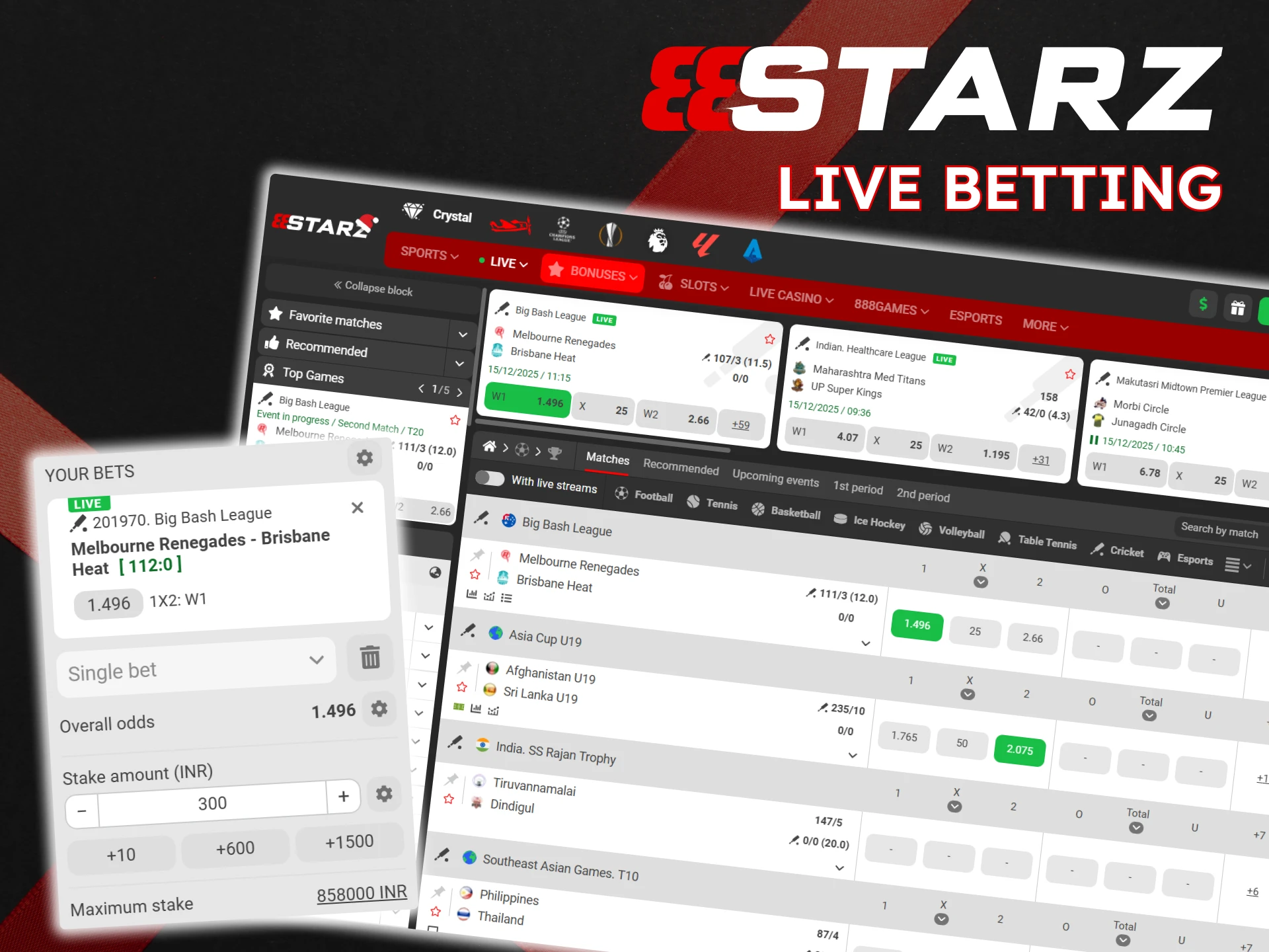 Place your sports bets in the Live Betting section at 888Starz.