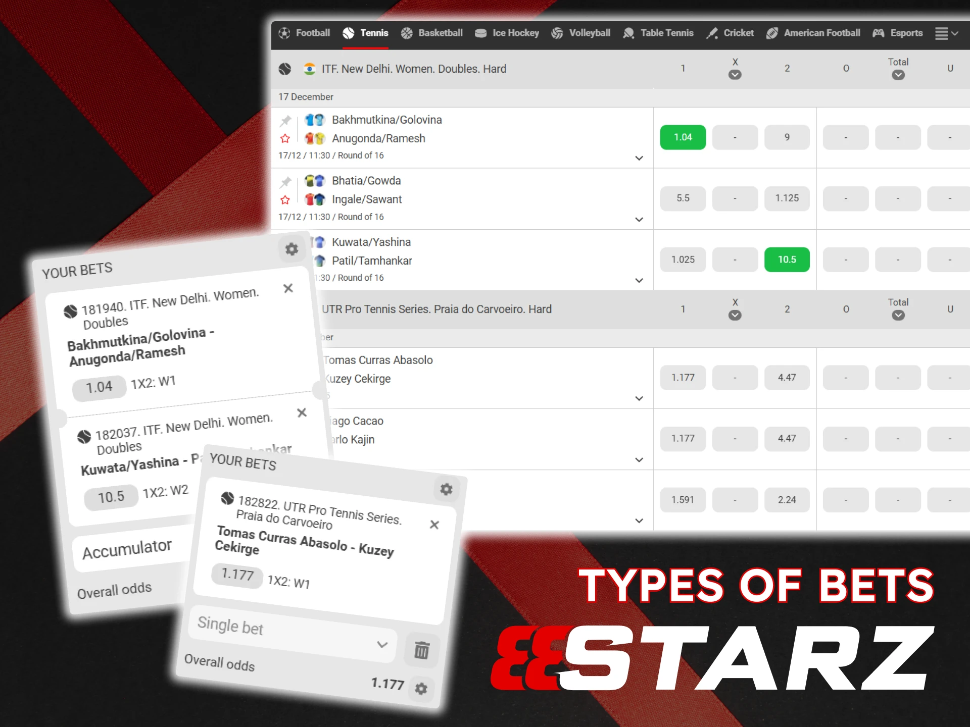 Learn about the types of tennis bets available at 888Starz.