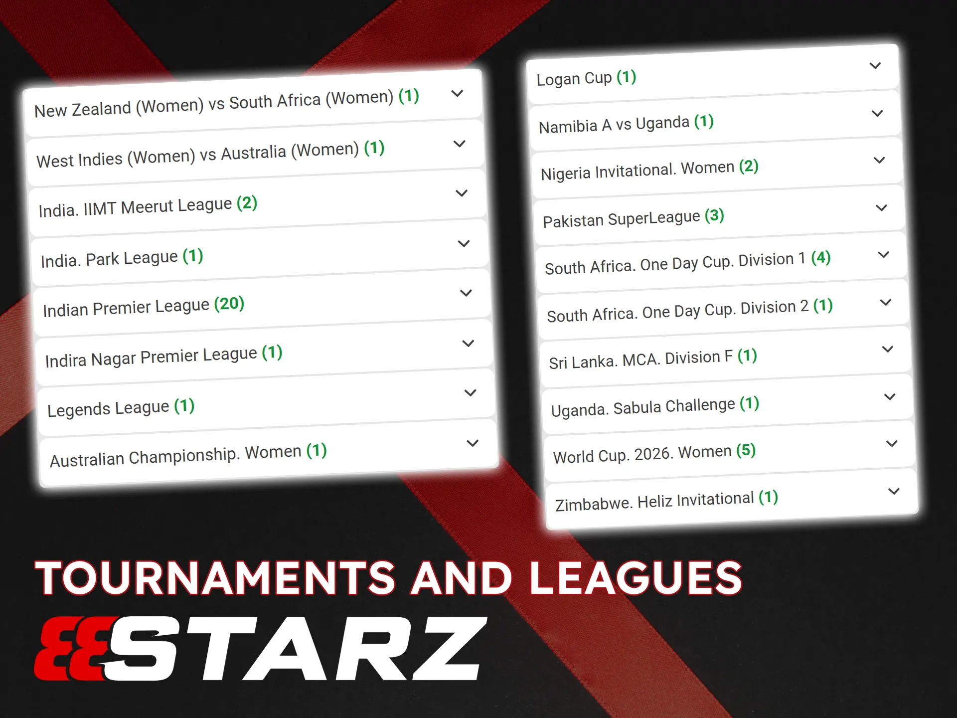 888Starz offers popular cricket tournaments and leagues for betting.